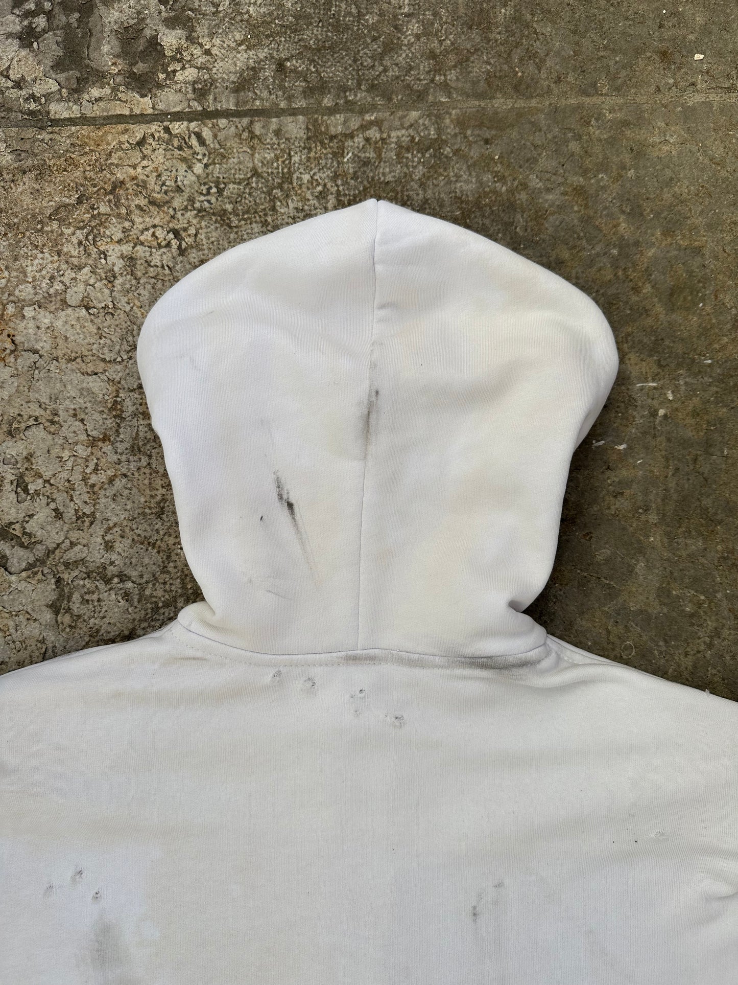 "WORN-OUT" Fancy White Padded Shoulder Zip Up Hoodie