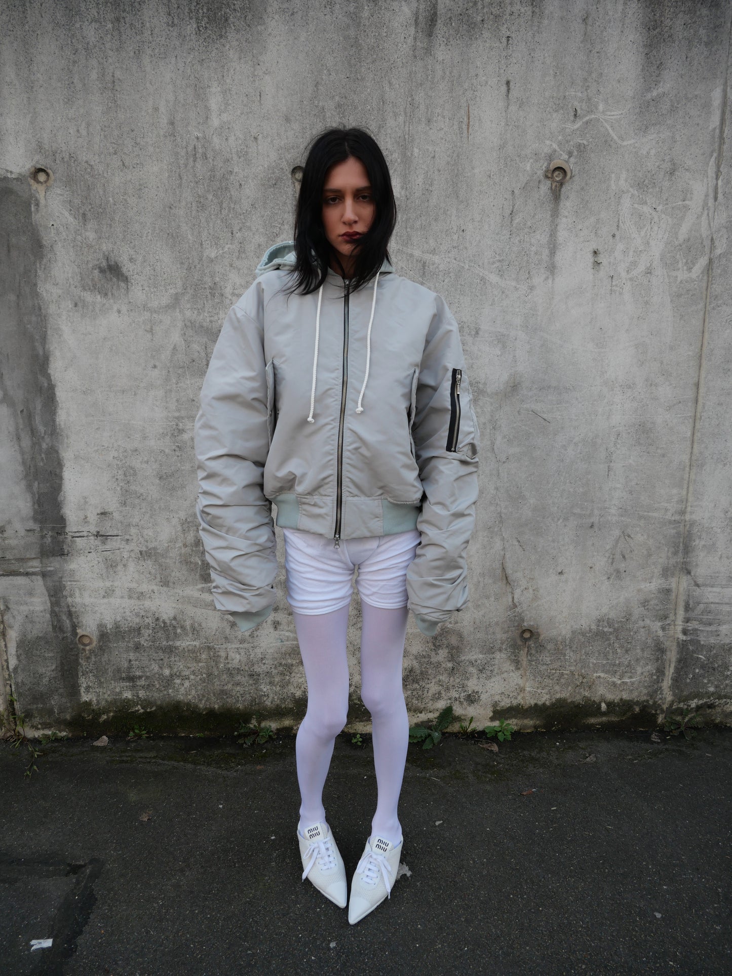 Hooded Bomber Jacket in Turquoise/Mint