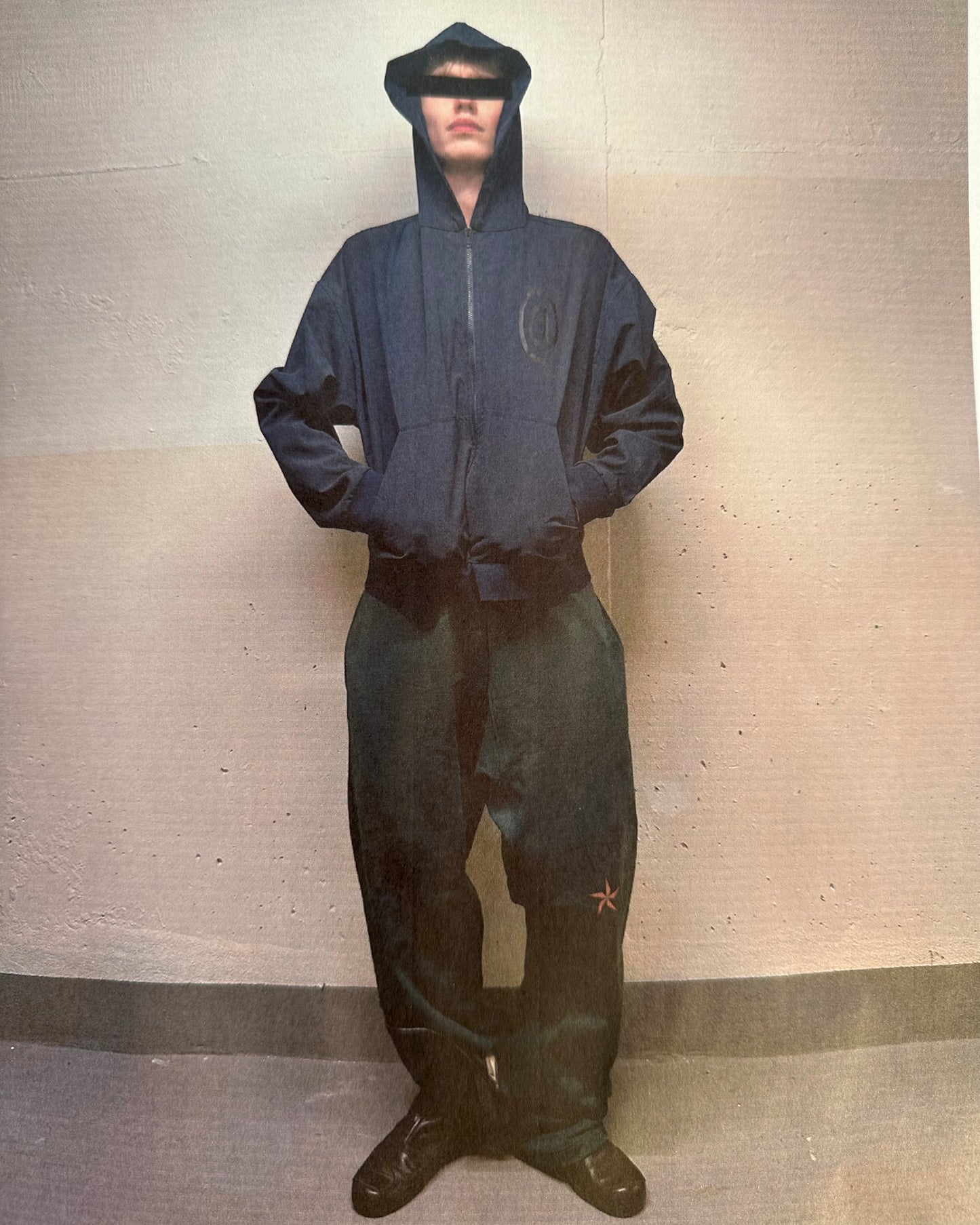 Nylon Navy Zip-Up Hoodie