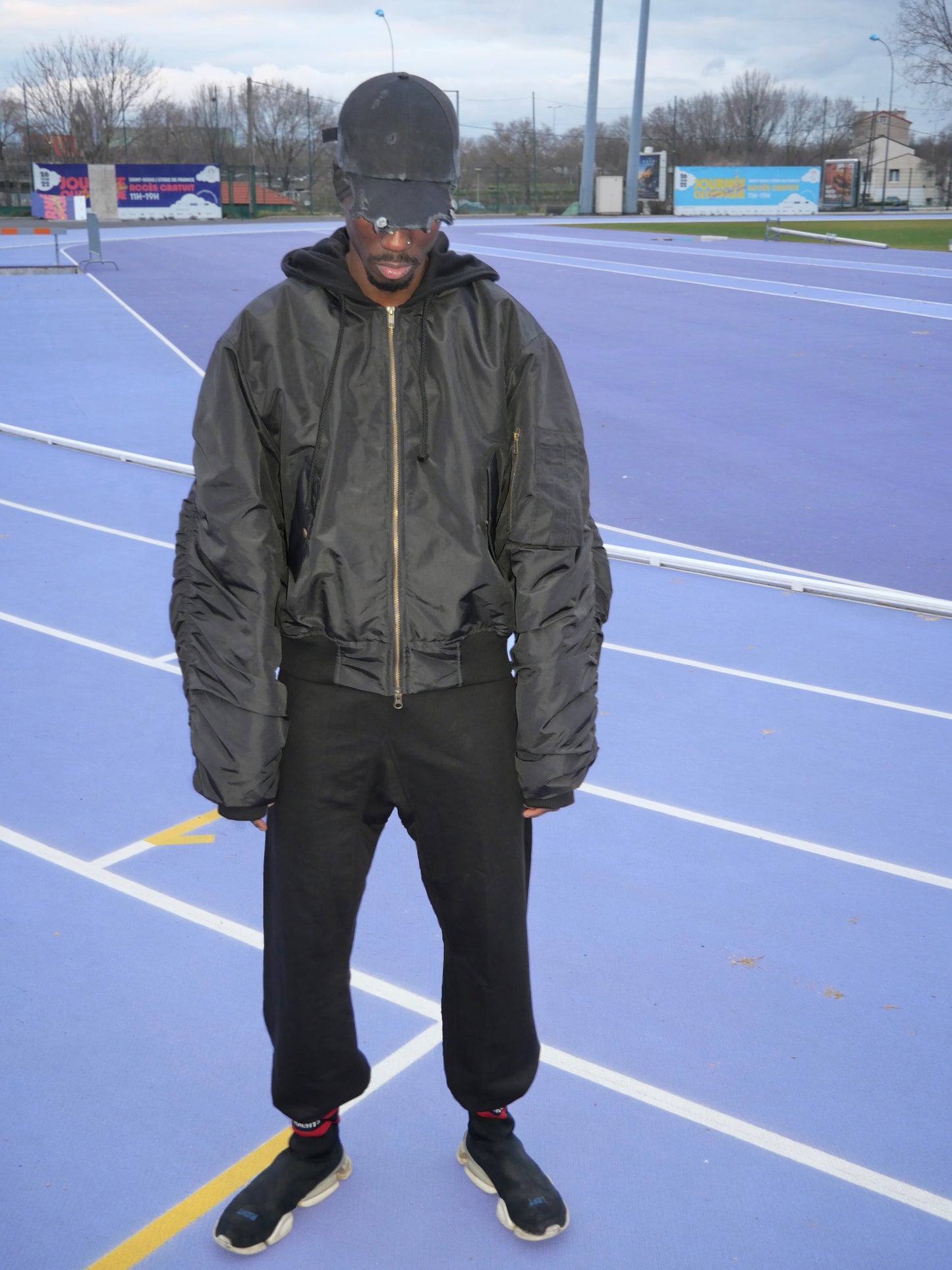 Hooded Bomber Jacket in Black