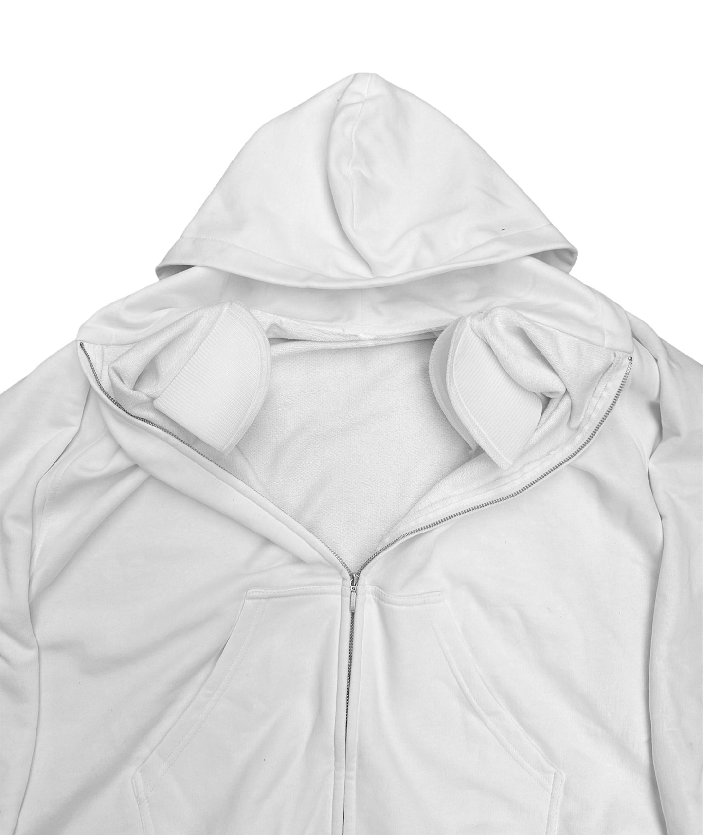 Fancy White Padded Shoulder Zip Up Hoodie
