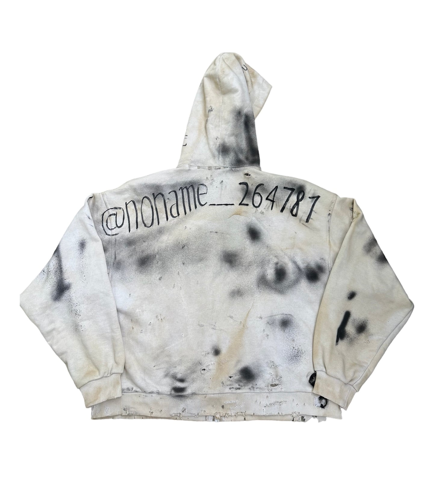 "1/1 TRASHED" Fancy White Padded Shoulder Zip Up Hoodie
