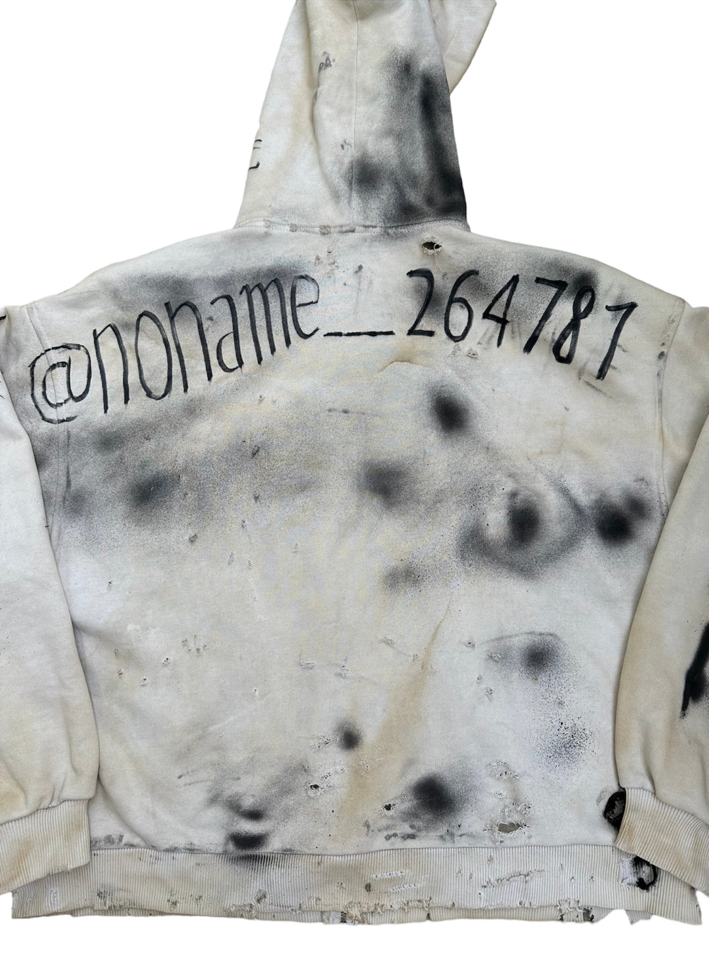 "1/1 TRASHED" Fancy White Padded Shoulder Zip Up Hoodie