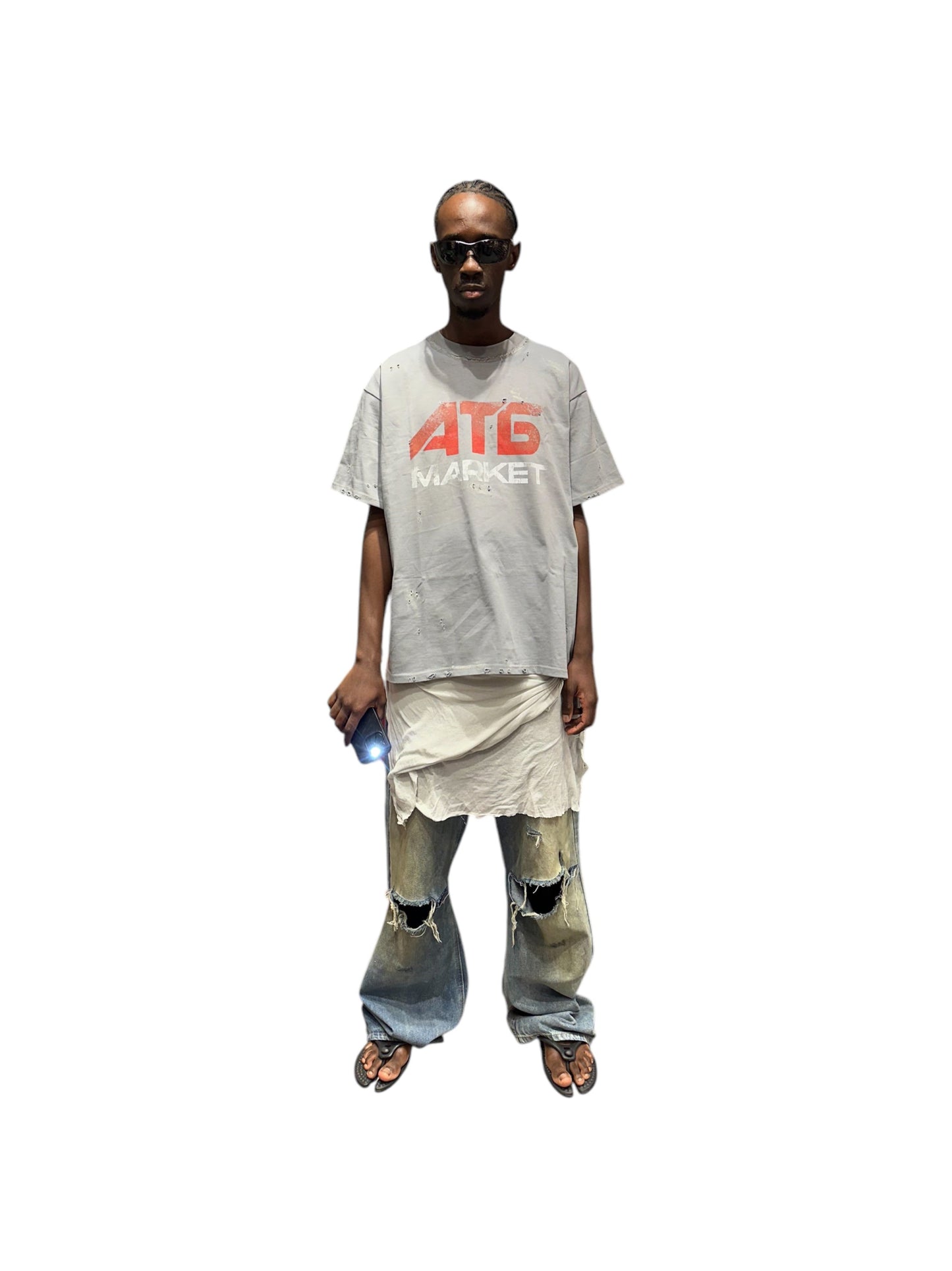 ATБ Market Cotton Distressed T-shirt in Grey