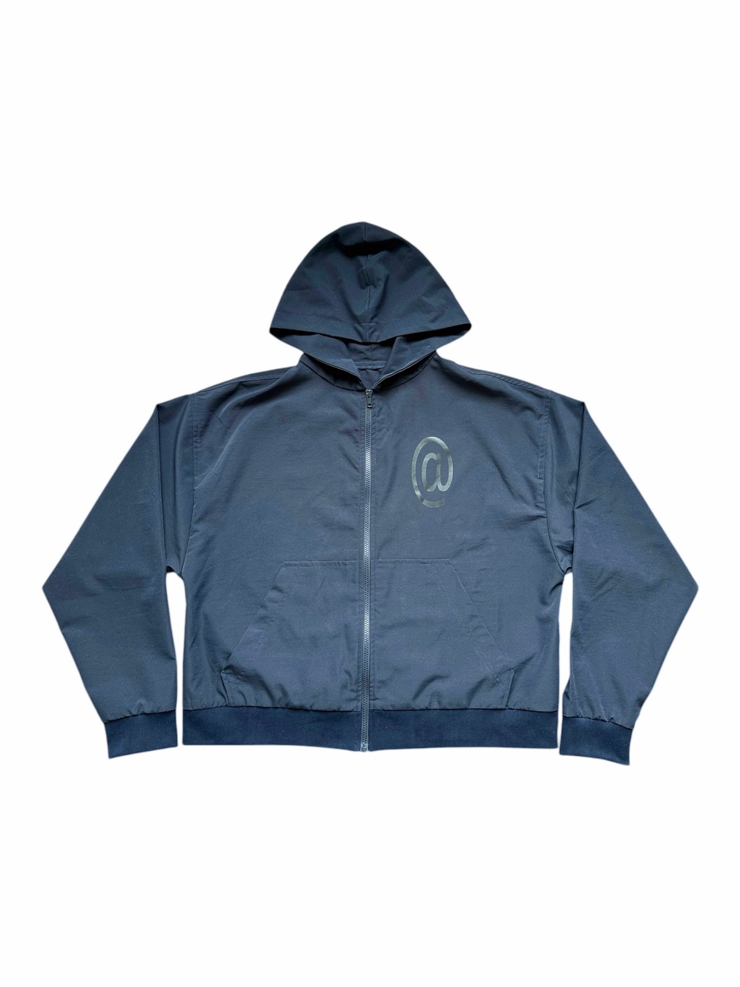Nylon Navy Zip-Up Hoodie