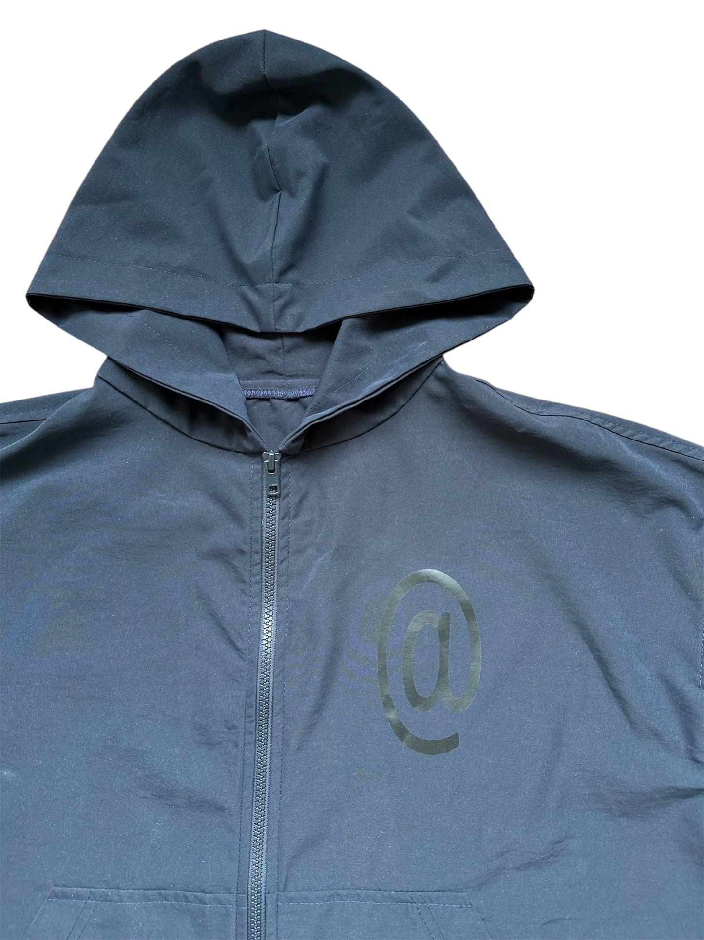 Nylon Navy Zip-Up Hoodie