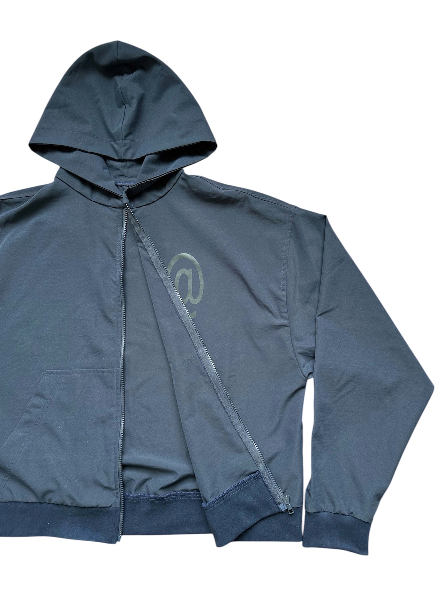 Nylon Navy Zip-Up Hoodie