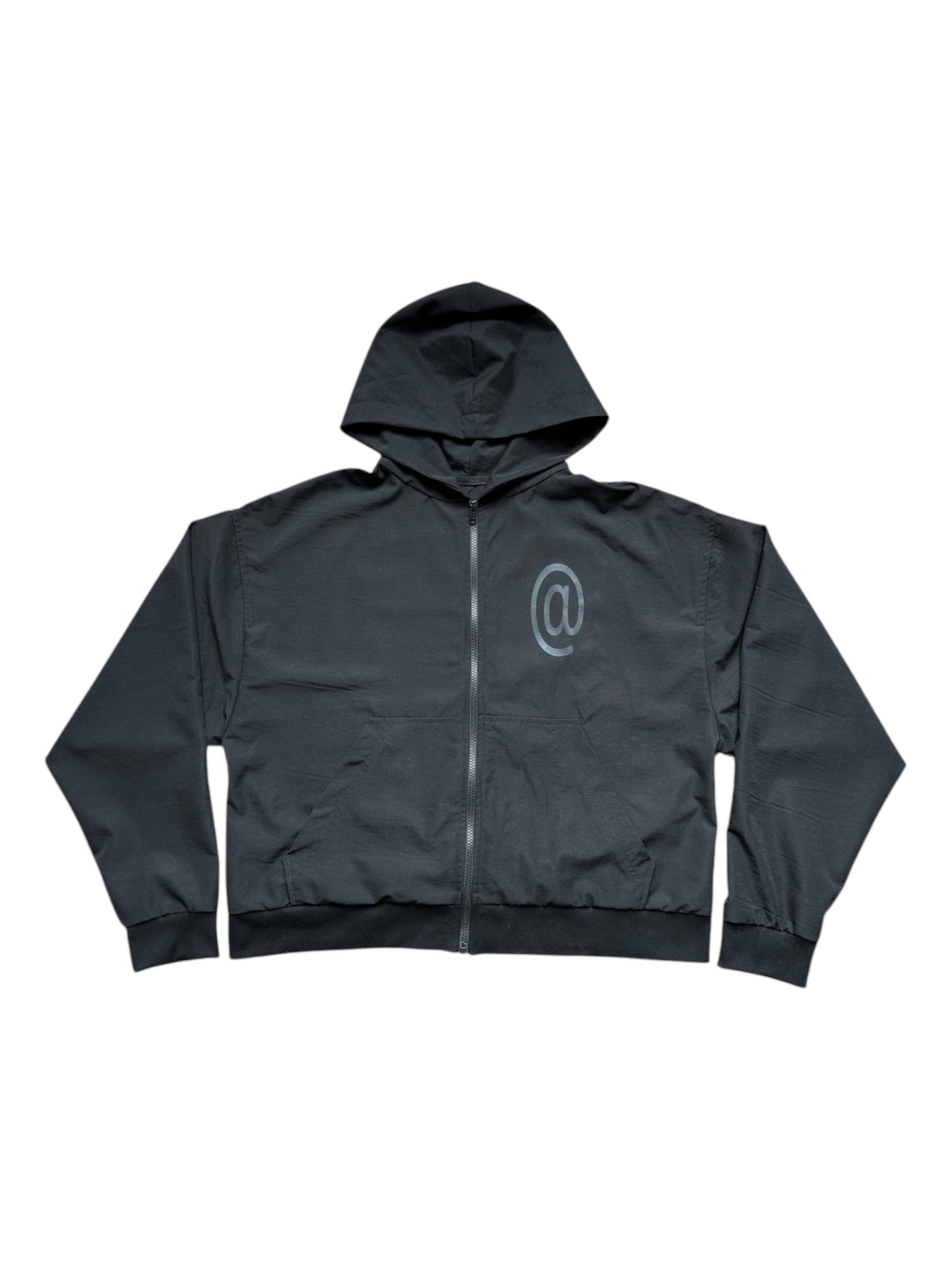 Nylon Black Zip-Up Hoodie