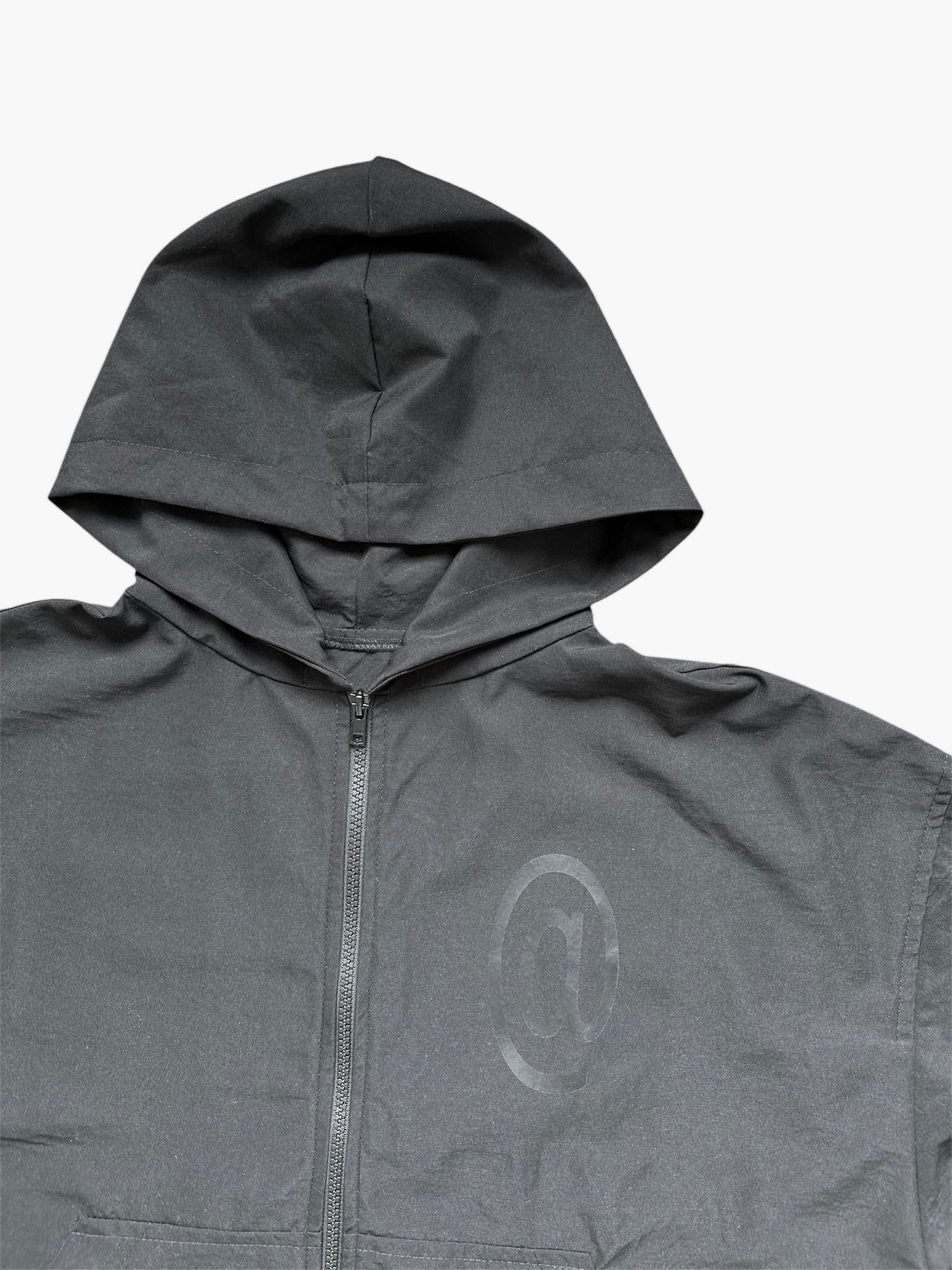 Nylon Black Zip-Up Hoodie