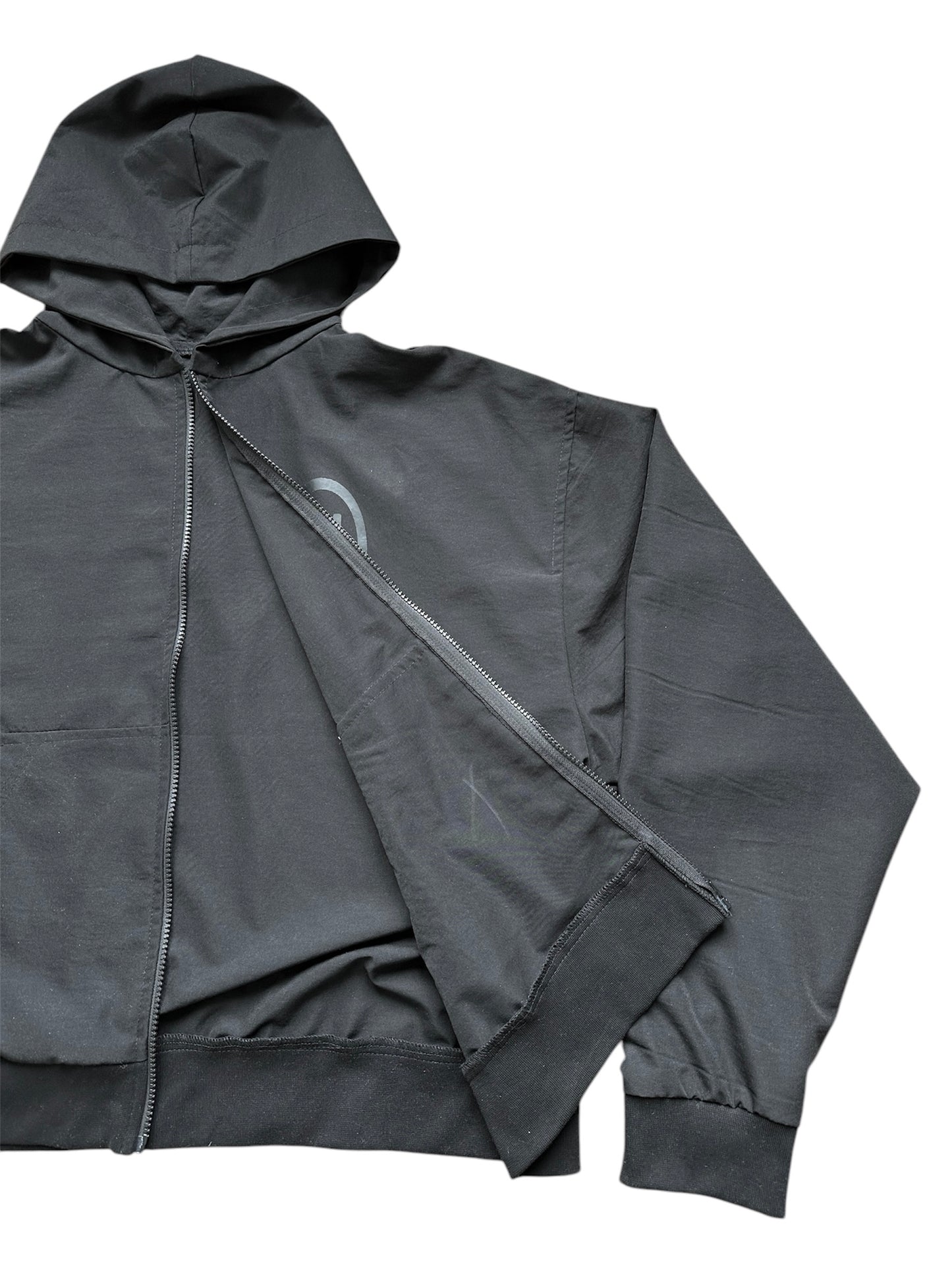 Nylon Black Zip-Up Hoodie