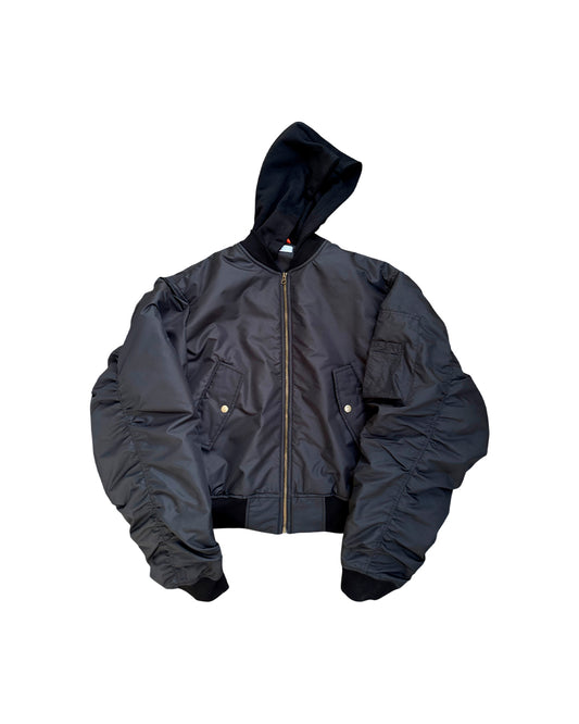 Hooded Black Bomber Jacket