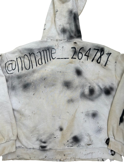 "1/1 TRASHED" Fancy White Padded Shoulder Zip Up Hoodie