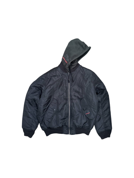 Black Hooded Bomber Jacket
